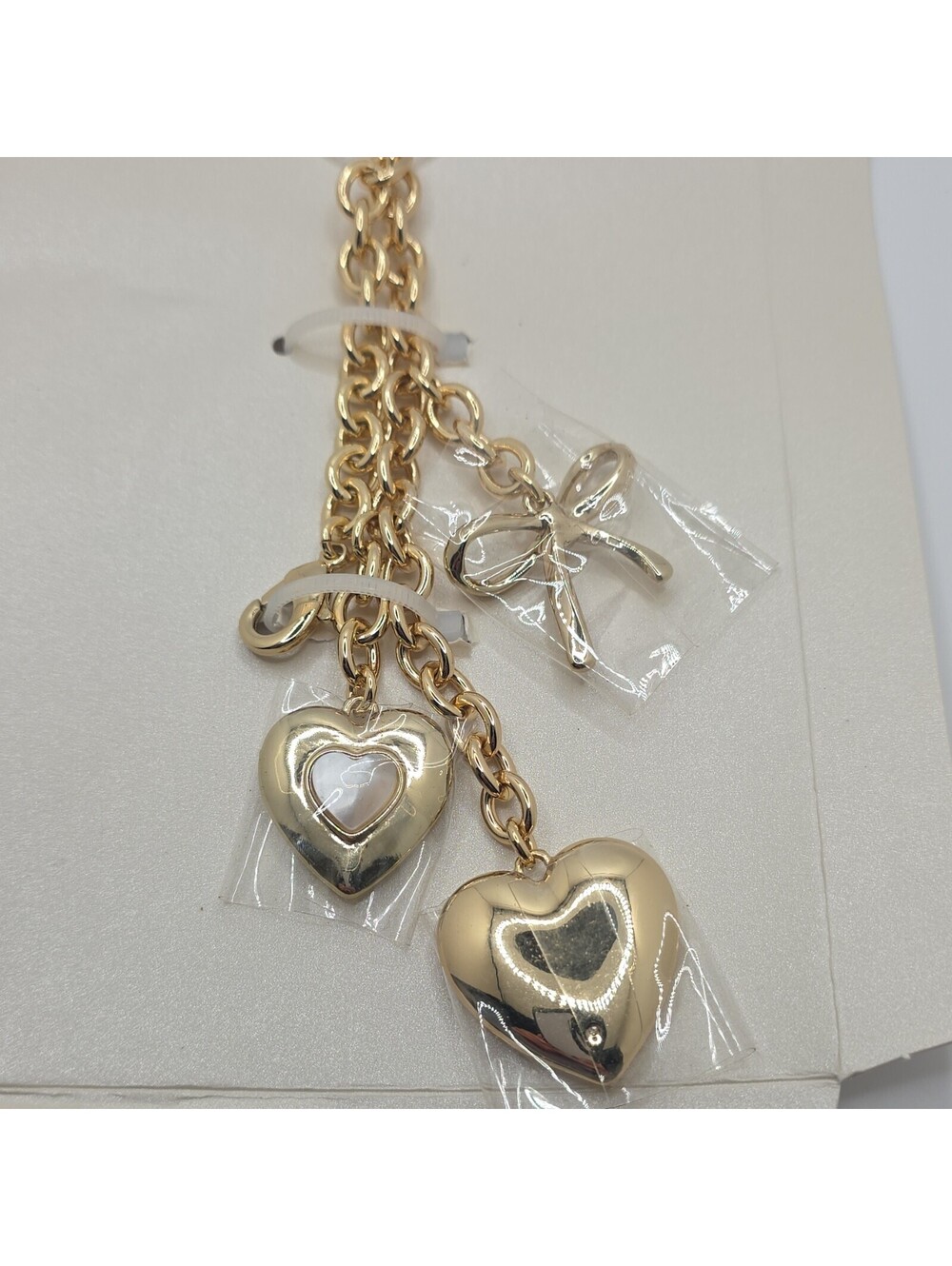 On 34th Gold Tone Puffy Heart Dangle Charm Cable Chain Bracelet